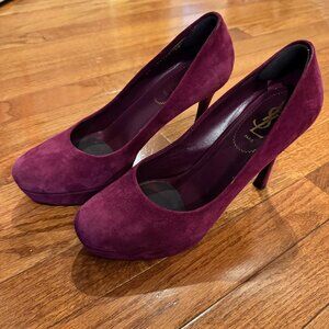 YSL Yves Saint Laurent Platform Pumps 40 Burgundy Suede Stiletto Heels